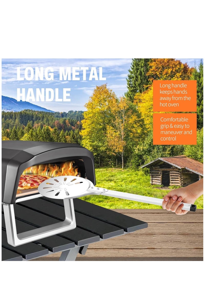 Pizza Turning Peel 8" Pizza Turner, Aluminum Perforated Pizza Peel Spinner Turning Pizza Paddle with Long Handle, Indoor & Outdoor Pizza Oven Accessories