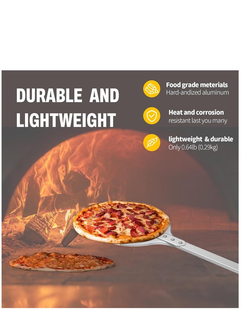 Pizza Turning Peel 8" Pizza Turner, Aluminum Perforated Pizza Peel Spinner Turning Pizza Paddle with Long Handle, Indoor & Outdoor Pizza Oven Accessories