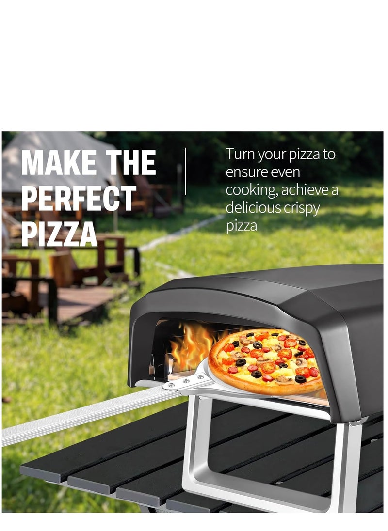 Pizza Turning Peel 8" Pizza Turner, Aluminum Perforated Pizza Peel Spinner Turning Pizza Paddle with Long Handle, Indoor & Outdoor Pizza Oven Accessories