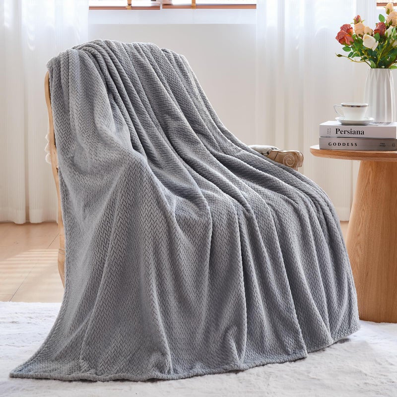 NEWCOSPLAY Super Soft King Blanket Grey Premium Silky Flannel Fleece Leaves Pattern Lightweight Bed Blanket All Season Use (Grey, King(90"x110")) - Image 4