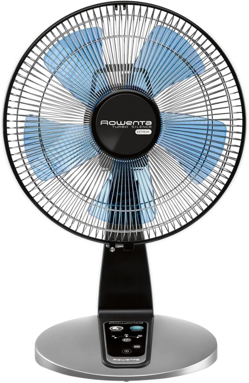 Rowenta , Desk Fan, Turbo Silence Table Fan with Remote, 18 Inches, Ultra Quiet Fan for Bedroom, Oscillating, Portable, 5 Speeds, Black, Indoor, VU2660 - Image 1