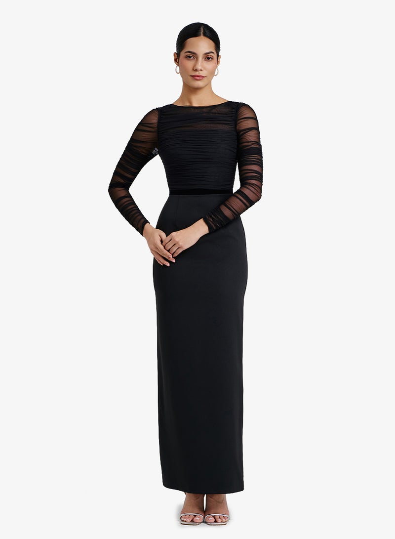 CHASE Striped Long Sleeves Round Neckline Maxi Dress - Image 1