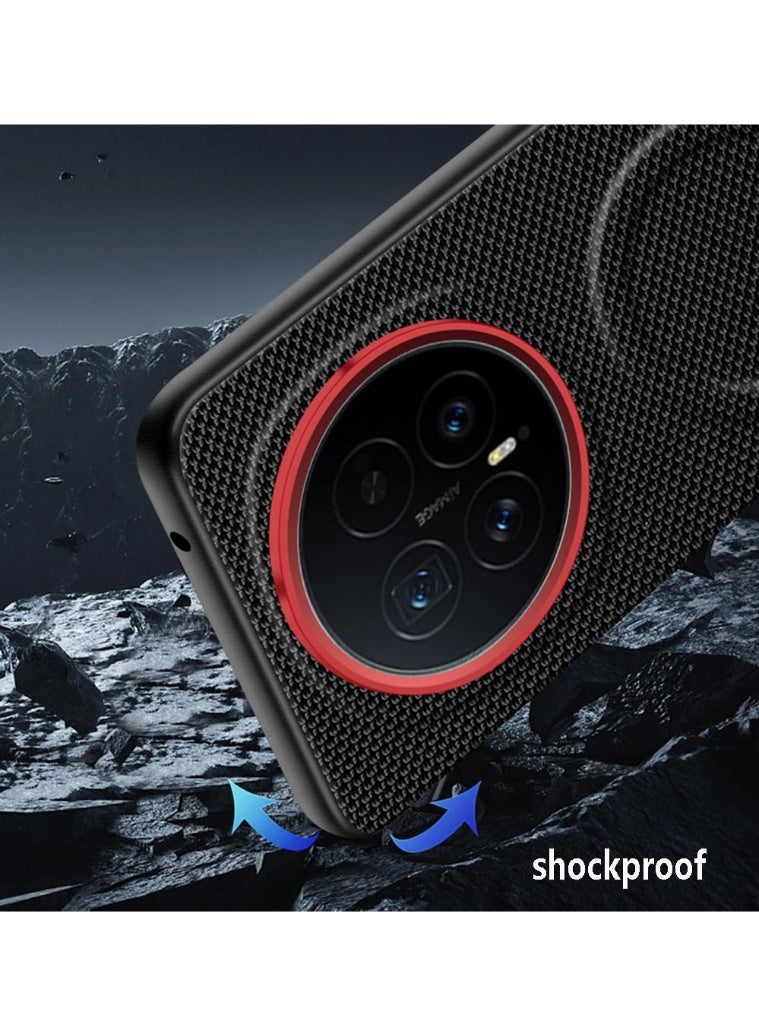 general Magnetic Case Compatible with Honor Magic 8 2025, Metal Camera Lens Protective Ring, Corner Compatible TPU Bumper Leather Fiber Back Cover Shell Shockproof - Image 3