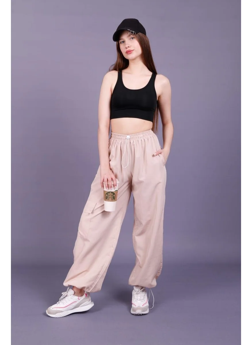 Ded Collection Women's Parachute Fabric Trend Trousers with Back and Side Pockets