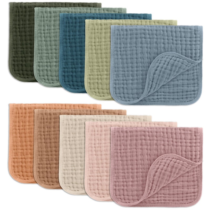Comfy Cubs Muslin Burp Cloths 20" x 10", Pack of 10 - Large, 6-Layer, Ultra Absorbent 100% Cotton for Baby Drool and Messes - Soft, Safe & Gentle Baby Burp Cloths for Boys & Girls - Multi - Image 1