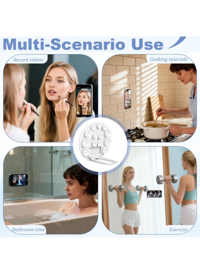 Suction Cup Phone Mount, Silicone Strong Suction Adhesive Phone Grip, Adjustable Angle Phone Holder and Hands-Free Phone Holder for Selfies, Videos and Makeup (White) - Image 3