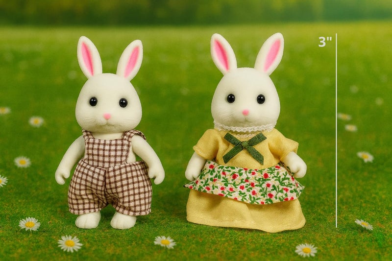 Oleoca Family White Rabbit Figures - Set Of 2 Collectible Flocked Mini Dolls With Removable Clothes  Miniature Dollhouse Pretend Play Figures For Kids Ages 3+ - Image 2