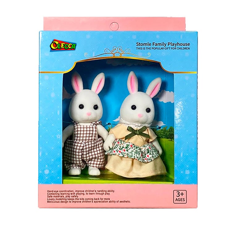 Oleoca Family White Rabbit Figures - Set Of 2 Collectible Flocked Mini Dolls With Removable Clothes  Miniature Dollhouse Pretend Play Figures For Kids Ages 3+ - Image 3