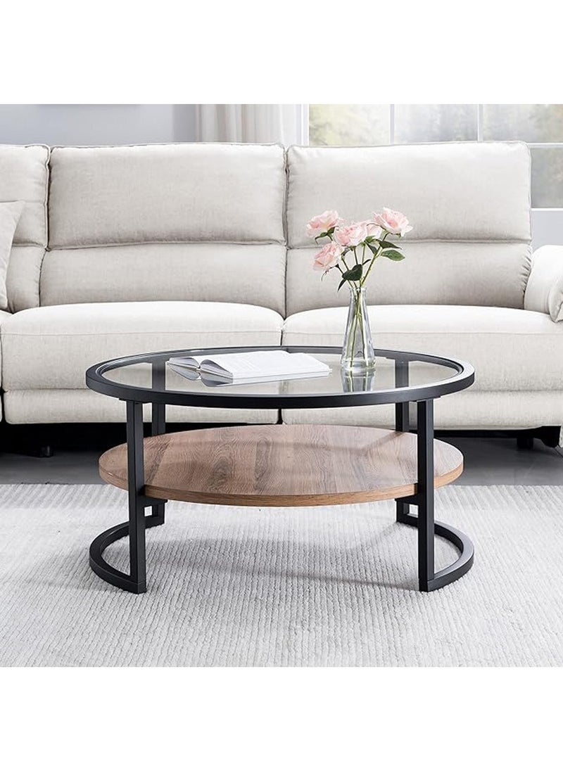 AGD Modern Glass Coffee Table 2 Layers Round Side Table Glass Top for Living Room Office Hotel Hall 70*45 cm  - Image 4