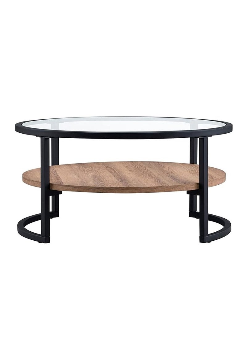 AGD Modern Glass Coffee Table 2 Layers Round Side Table Glass Top for Living Room Office Hotel Hall 70*45 cm  - Image 5