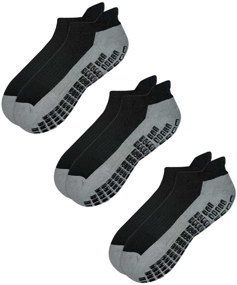 RATIVE Super Grips Anti Slip Non Skid Yoga Hospital Socks for Adults Men Women (Large, 3-Pairs/Black) - Image 1