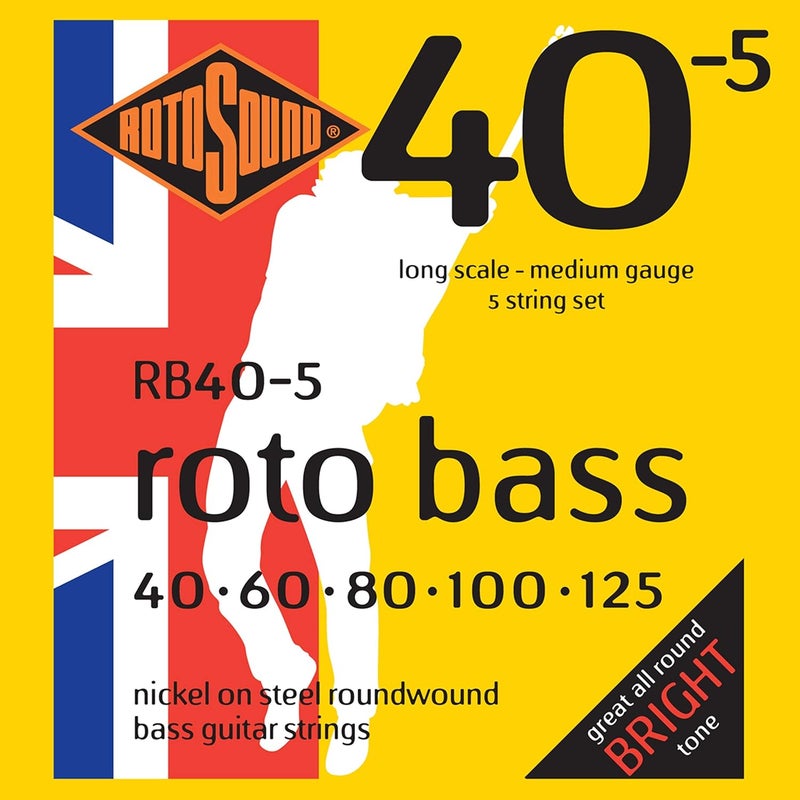 Rotosound RB40-5 Nickel Medium Gauge Roundwound Bass Guitar Strings Set (40-125) - Image 1