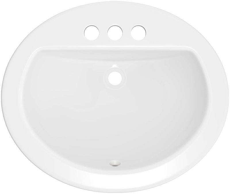 PROFLO PF19164 Rockaway 19" Oval Vitreous China Drop In Bathroom Sink with Overflow and 3 Faucet Holes at 4" Centers - White