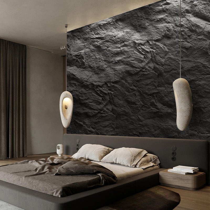 KASARO 3D Faux Stone Wall Panels, 4 PCS PU Wainscoting Panel for Interior Wall Decor, Cement Texture Thicker Accent for Home, Office, 43.3 Ã— 23.6 inch, Black - Image 2