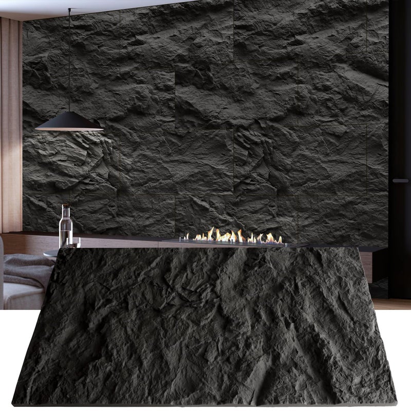 KASARO 3D Faux Stone Wall Panels, 4 PCS PU Wainscoting Panel for Interior Wall Decor, Cement Texture Thicker Accent for Home, Office, 43.3 Ã— 23.6 inch, Black - Image 1