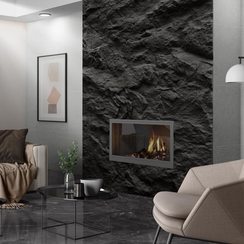 KASARO 3D Faux Stone Wall Panels, 4 PCS PU Wainscoting Panel for Interior Wall Decor, Cement Texture Thicker Accent for Home, Office, 43.3 Ã— 23.6 inch, Black - Image 5