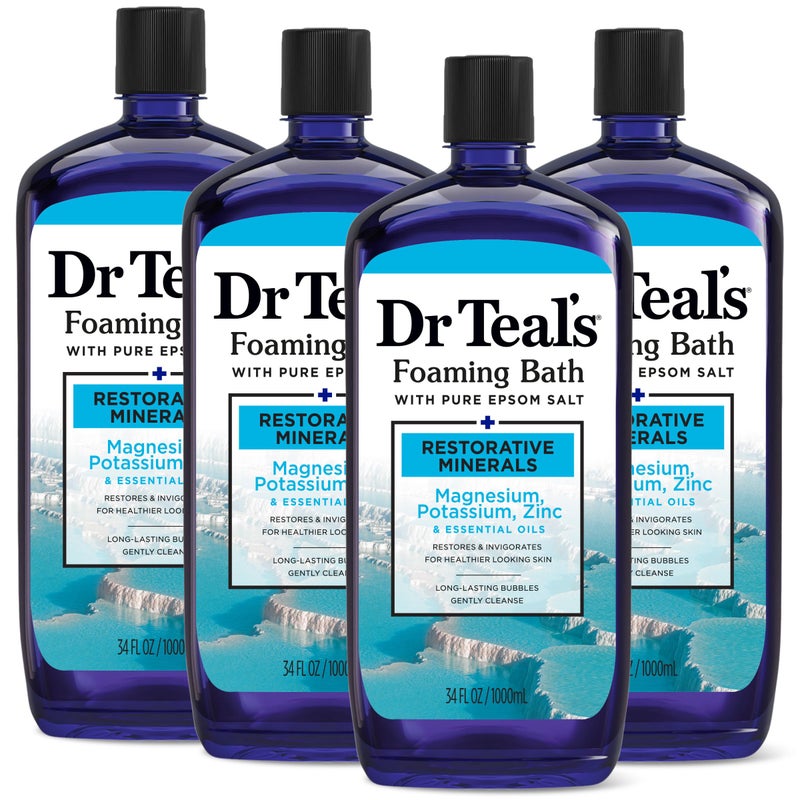 Dr Teal's Dr Teal's Foaming Bath with Pure Epsom Salt, Restorative Minerals with Magnesium, Potassium, Zinc & Essential Oils, 34 fl oz (Pack of 4) 