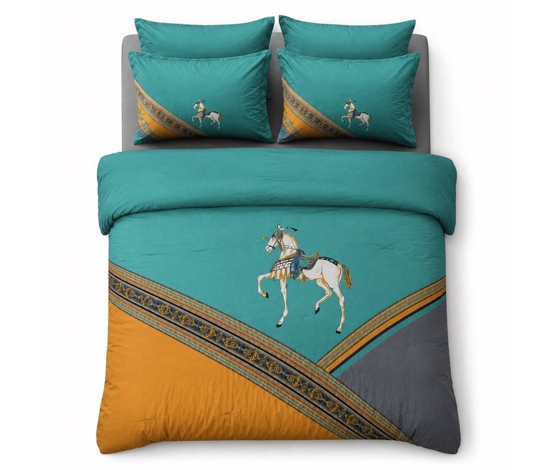 HOMETOPIA King Size 6 Piece Bedding Set Designer Hand Drawn Print Comforter Set Cooling Breathable Soft Stretch Fabric Luxury Duvet Set for AC Room - Image 2