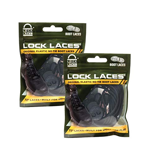 Lock Laces for Boots 2 Pair Premium Heavy Duty Elastic No Tie Boot Laces for Shoes Black - Image 1