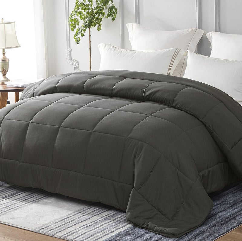 Reversible Duvet Double Size for All Seasons, 7.5 Tog Down Alternative Box Sitiched Duvets, Lightweight and Machine Washable Comforter, 200x200 cm, Grey - Image 1