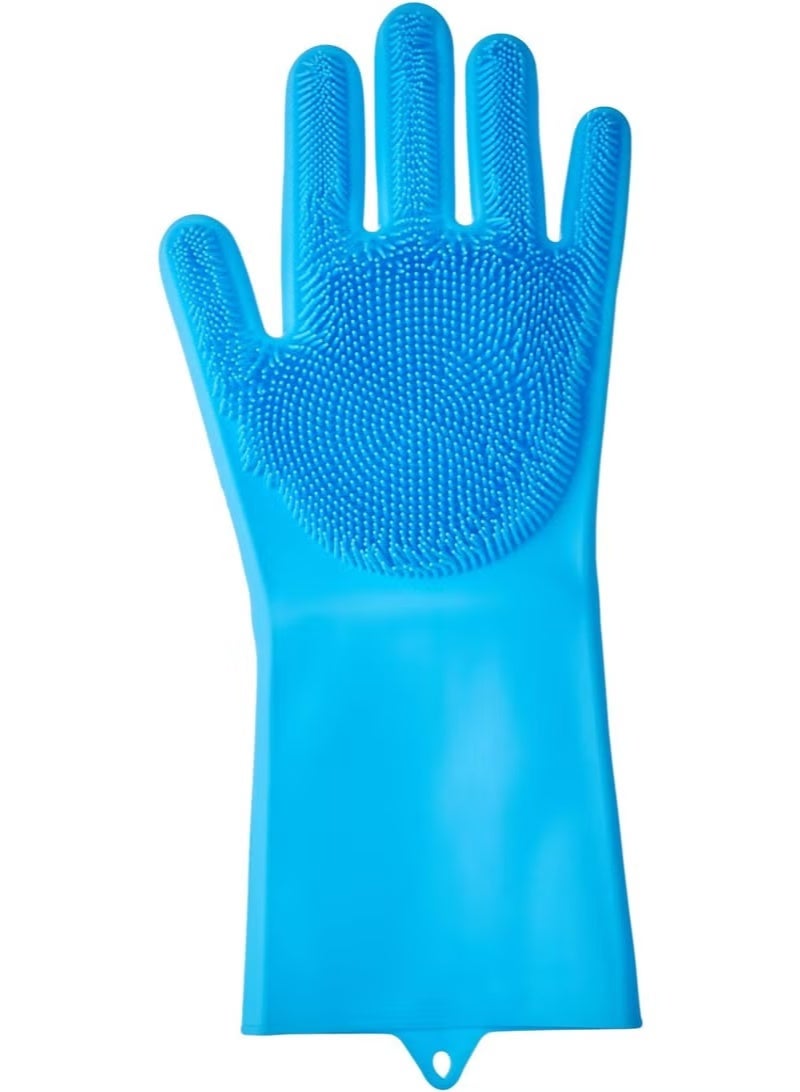 Blue Heat-Resistant Silicone Scrubbing Gloves – Reusable – For Dishwashing, Car Cleaning & Personal Care - Image 2
