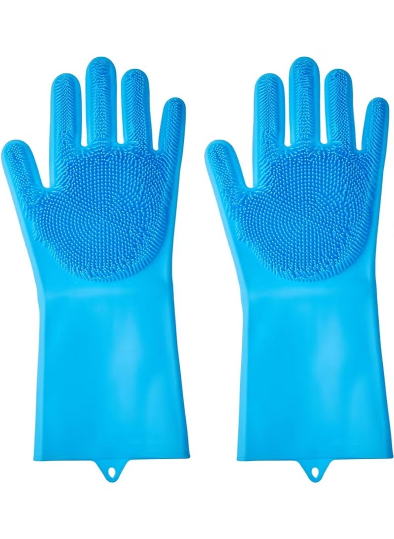Blue Heat-Resistant Silicone Scrubbing Gloves – Reusable – For Dishwashing, Car Cleaning & Personal Care - Image 1