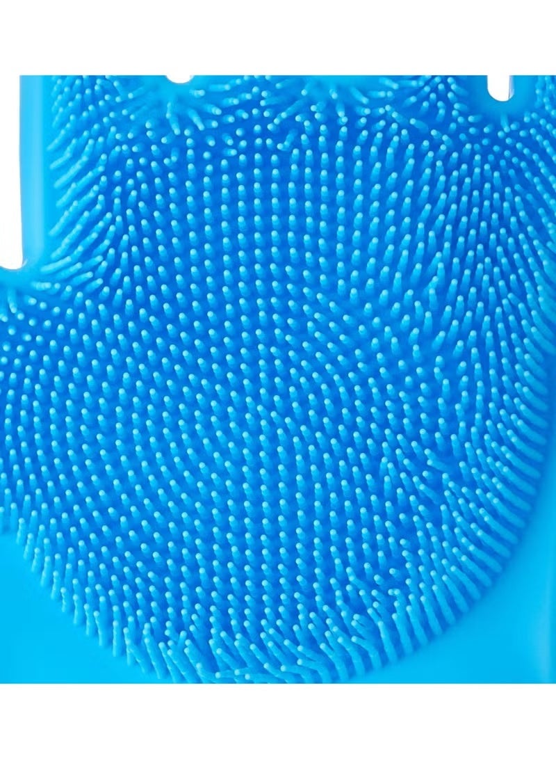 Blue Heat-Resistant Silicone Scrubbing Gloves – Reusable – For Dishwashing, Car Cleaning & Personal Care - Image 3