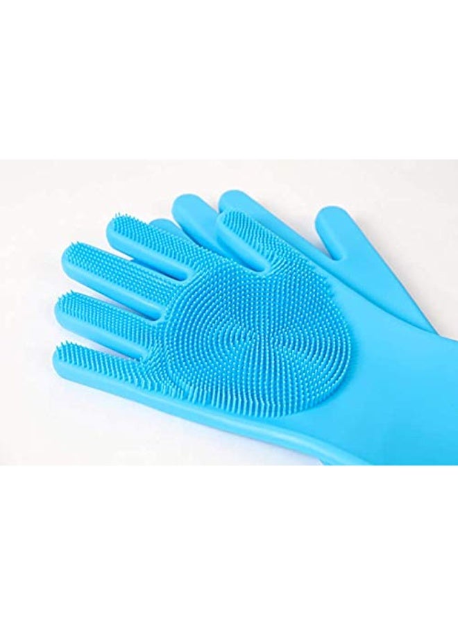 Multi-purpose silicone gloves for washing dishes and cleaning vegetables – with built-in brushes for easy grease removal, heat resistant, non-slip design, reusable and provides faster cleaning without a sponge (blue) - Image 5