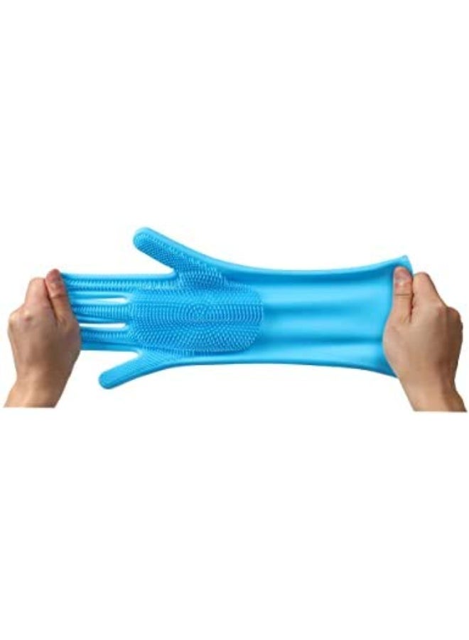 Multi-purpose silicone gloves for washing dishes and cleaning vegetables – with built-in brushes for easy grease removal, heat resistant, non-slip design, reusable and provides faster cleaning without a sponge (blue) - Image 4
