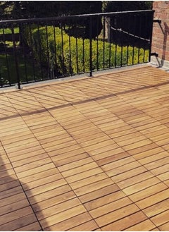 DubaiGallery Interlocking Deck Tiles 5 Pack - Snap Together Wood Flooring Acacia Hardwood Outdoor Flooring for Patio | Click Floor Decking Tile Outdoors Balcony Flooring, Wooden Parquet Flooring  - Image 3