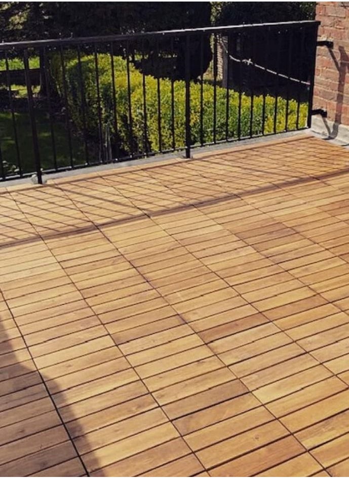 DubaiGallery Interlocking Deck Tiles 5 Pack - Snap Together Wood Flooring Acacia Hardwood Outdoor Flooring for Patio | Click Floor Decking Tile Outdoors Balcony Flooring, Wooden Parquet Flooring  - Image 3