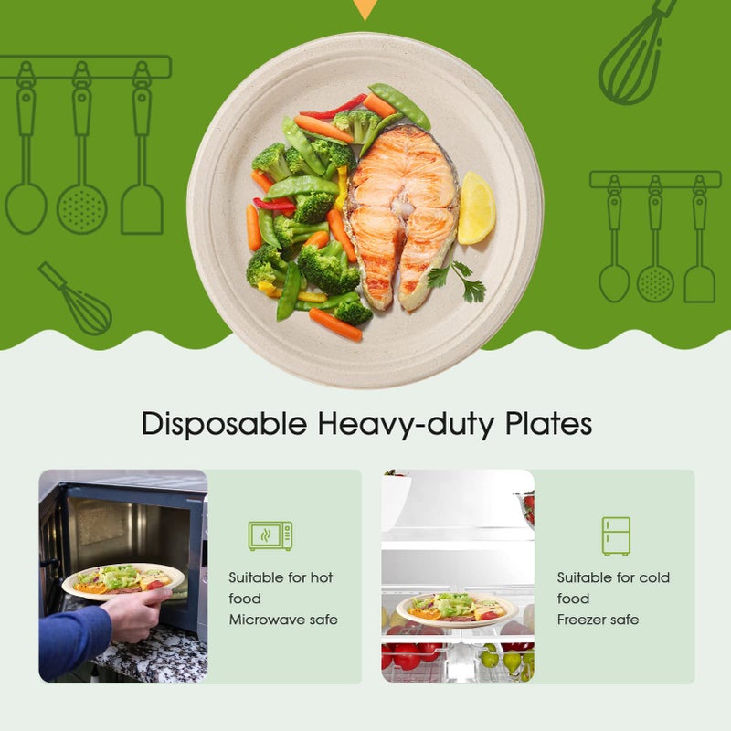 ECOLipak 100% Compostable 10 Inch Paper Plates, 125 Pack Heavy Duty Disposable Biodegradable Eco-friendly Sugarcane Bagasse Plates for Dinner Party - Image 4