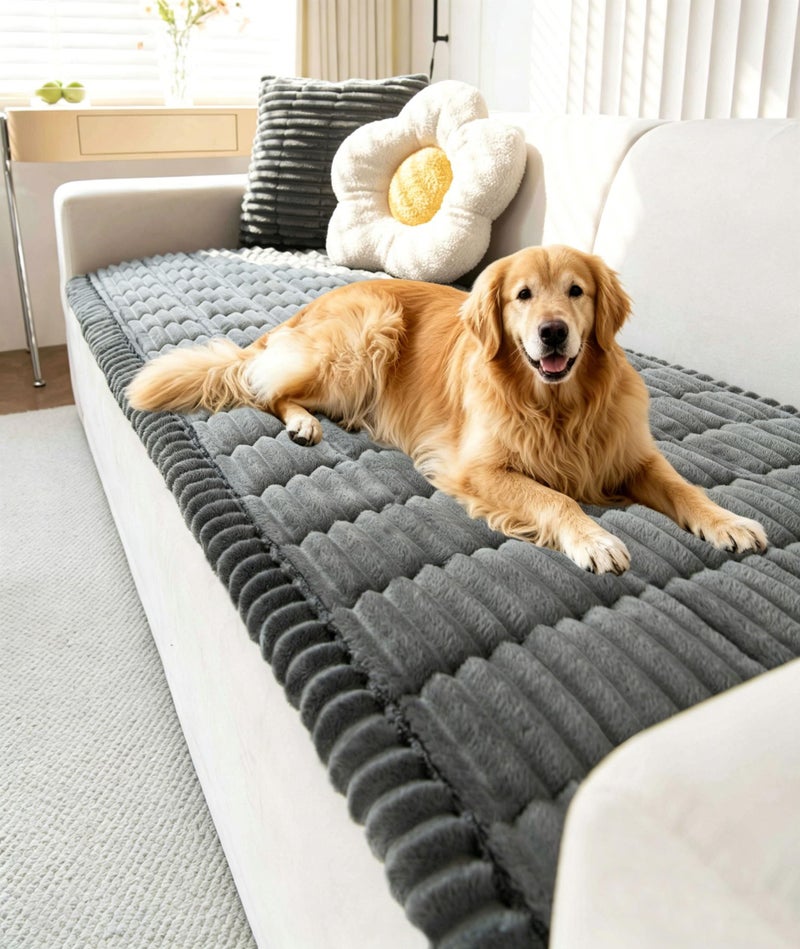OTOB Couch Cover for Dogs Washable Non Slip Funny Pet Couch Covers Sofa Slipcovers Cushion Mat Plush Soft Cozy Pet Friendly Furniture Protector All Seasons Dark Gray 236 x 472 - Image 2