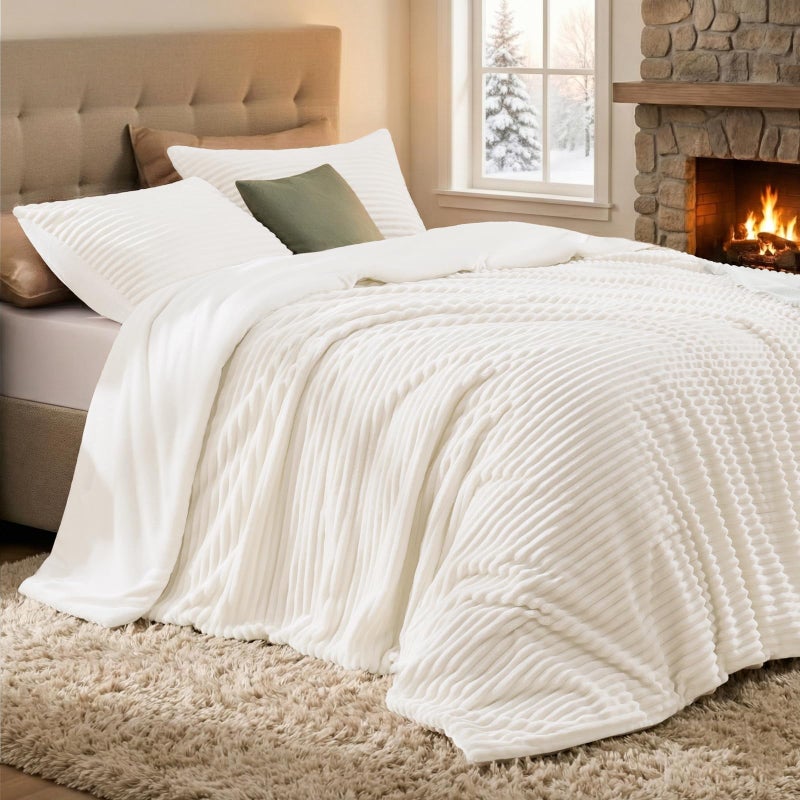 Quataly Fluffy Queen Comforter Set 3 Pieces - Soft & Fuzzy Cream White Faux Fur Comforters Queen Size for Winter Fleece Bedding Set,1 Luxury Down Alternative Comforter with 2 Pillow Shams - Image 1