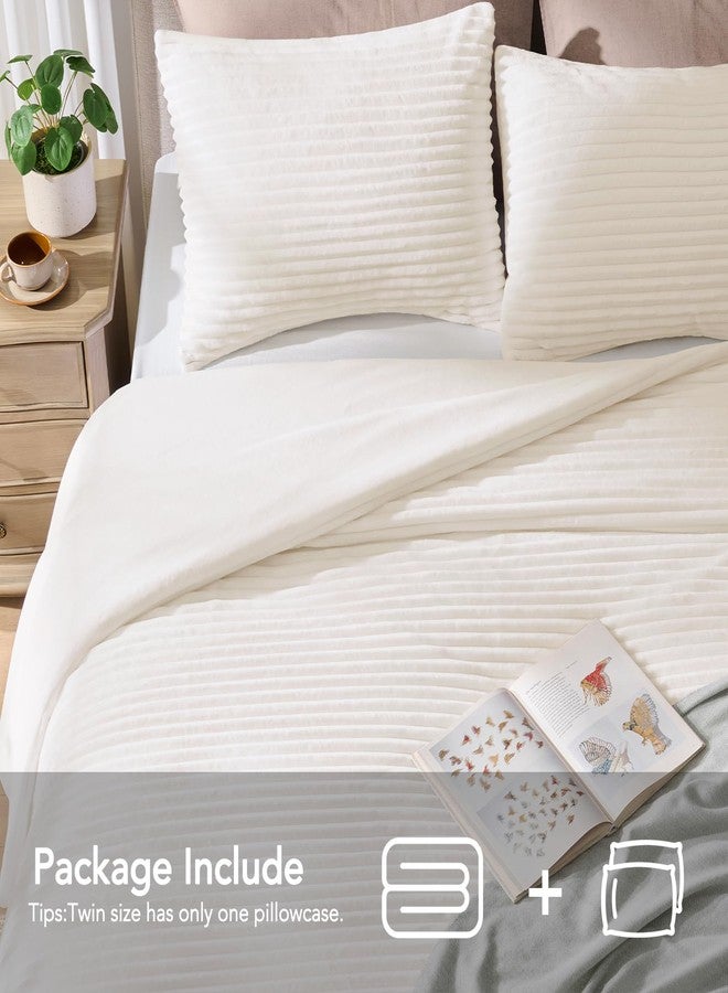 Quataly Fluffy Queen Comforter Set 3 Pieces - Soft & Fuzzy Cream White Faux Fur Comforters Queen Size for Winter Fleece Bedding Set,1 Luxury Down Alternative Comforter with 2 Pillow Shams - Image 5