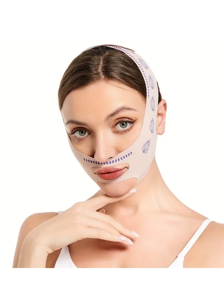Goolsky 1pc Face Lifting Strap, Double Chin Reducer, Chin Up Mask Face Lifting Belt, V Face Lifting Beauty Strap Lifts Sagging For Women, Elastic And Breathable  - Image 1