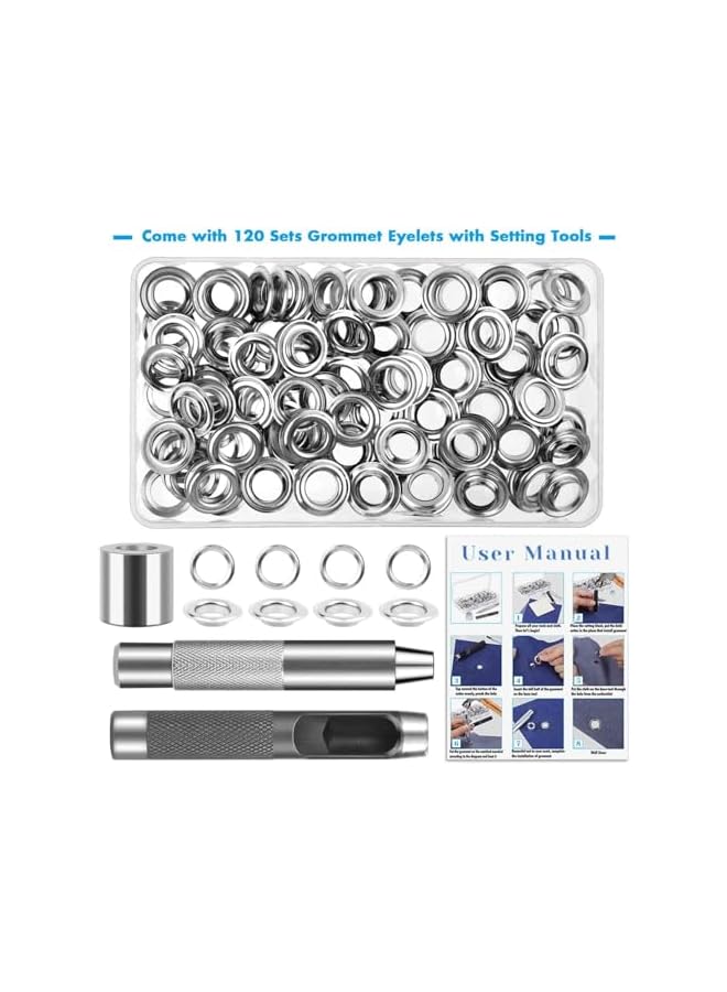 PROMASS promass 120 Sets Grommet Tool Kit 1/2 Inch, Grommet Eyelets Kit with Setting Tools and Storage Box, Suitable for Leather, Belt, Shoes, Crafts, Fabric, Tarps, Curtains  - Image 2