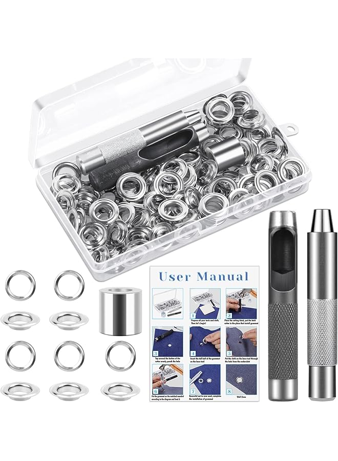 PROMASS promass 120 Sets Grommet Tool Kit 1/2 Inch, Grommet Eyelets Kit with Setting Tools and Storage Box, Suitable for Leather, Belt, Shoes, Crafts, Fabric, Tarps, Curtains  - Image 1