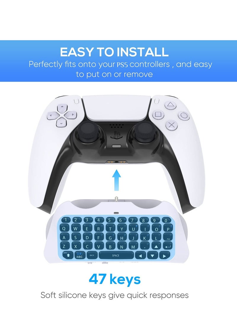 Controller Keyboard for PS5, Mini Rechargeable Gamepad QWERTY Keypad Wireless Bluetooth Chatpad with 47 Silicone Keys, Voice Chat Speakers, 3.5mm Headphone Audio Jack - Image 2