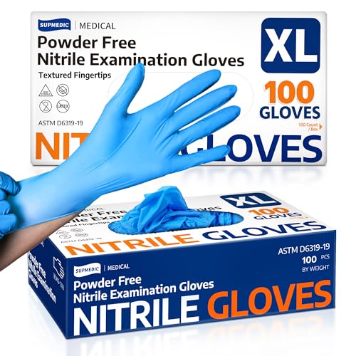 Supmedic Medical Nitrile Exam Gloves, Latex-Free, Powder-Free, Food Safe, Cooking Food Prep, Disposable Gloves, Blue, 100 Pcs (X-Large) - Image 1