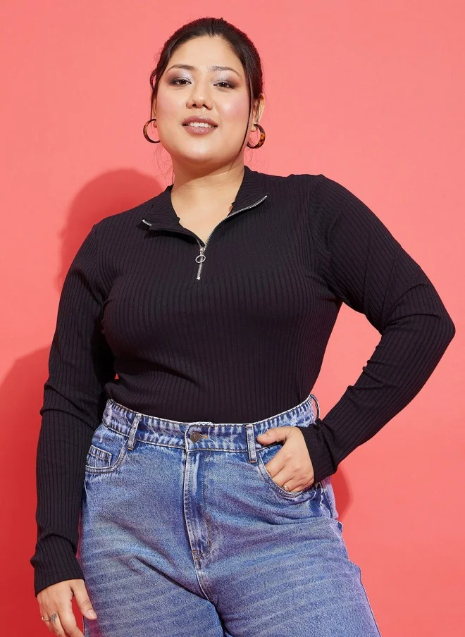 SASSAFRAS Fitted Black Knitted Top for Women