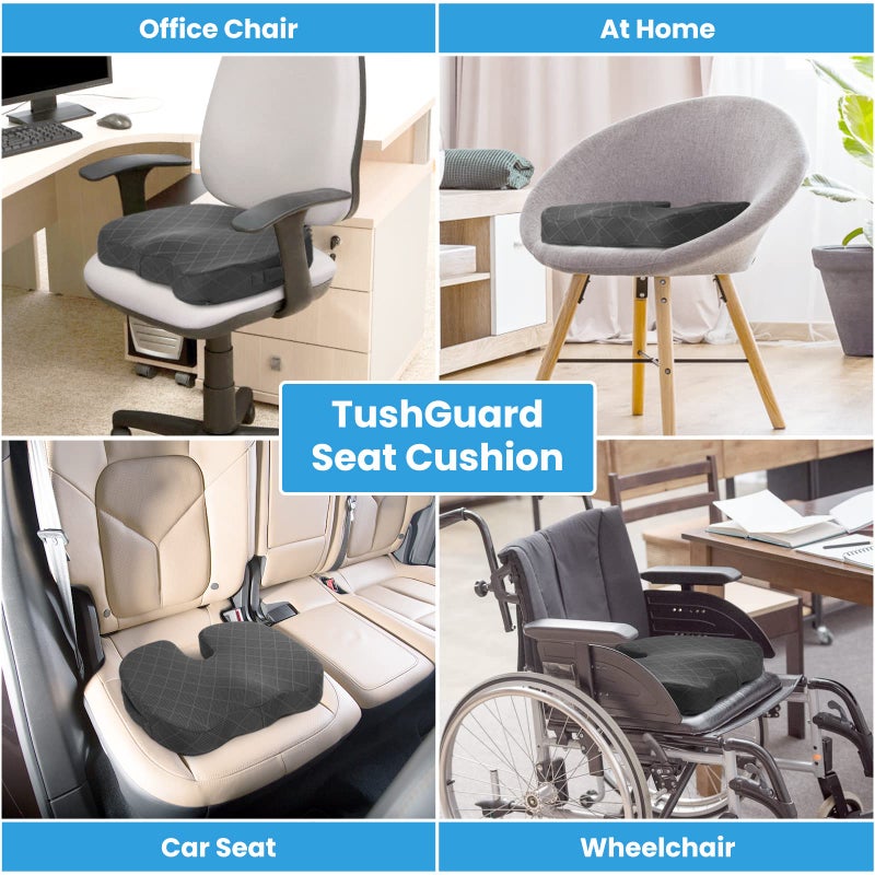 TushGuard Seat Cushion - Memory Foam Cushion for Office Chair, Car Seat, Airplane, Bleacher - Sciatica & Hip & Coccyx Pain Relief Cushions for Long Sitting Office Workers, Car Drivers (Grey, X-Large) - Image 5