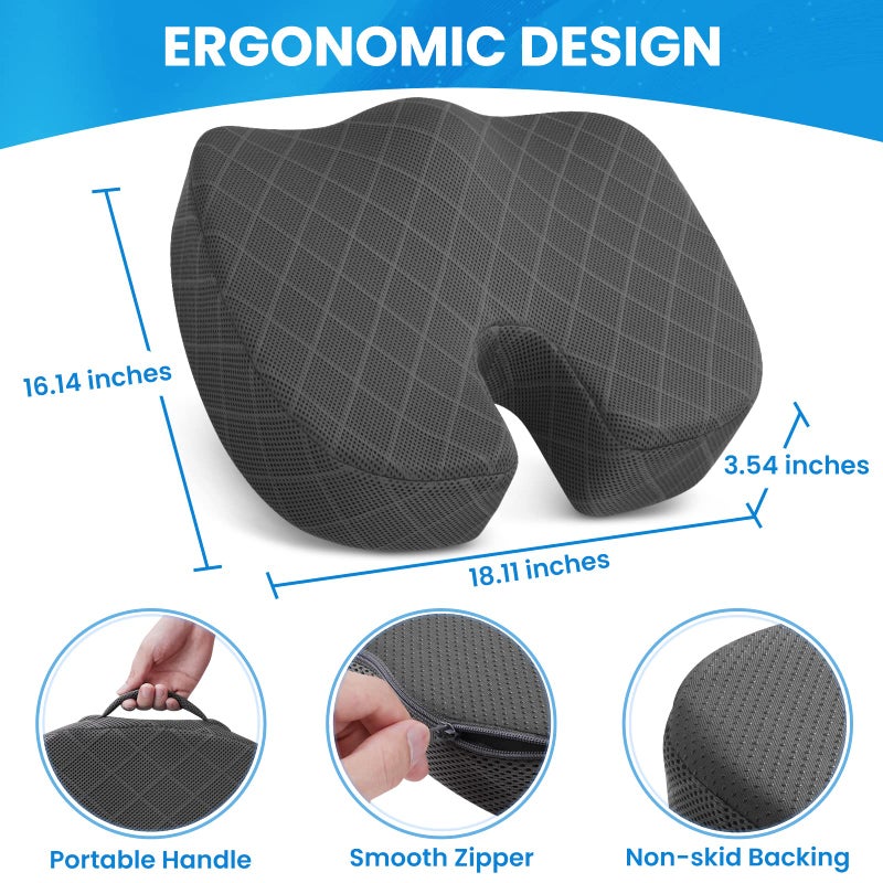 TushGuard Seat Cushion - Memory Foam Cushion for Office Chair, Car Seat, Airplane, Bleacher - Sciatica & Hip & Coccyx Pain Relief Cushions for Long Sitting Office Workers, Car Drivers (Grey, X-Large) - Image 2