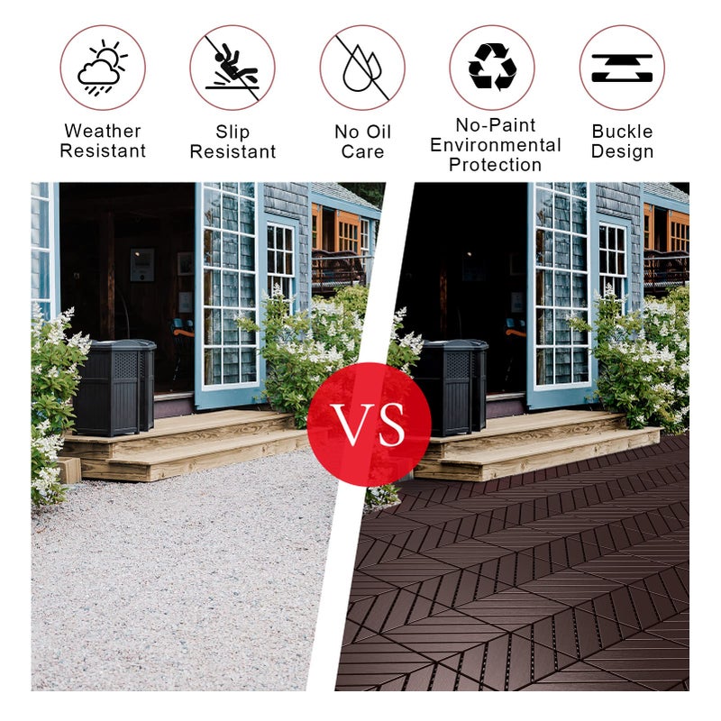 VANCASTLE 9 Pack Interlocking Deck Tiles, 12"x12" Patio Pavers, Heavy Duty Plastic Outdoor Flooring with Drainage, Waterproof Non-Slip Snap-Together Tiles for Balcony, Poolside, Garage, Dark Brown - Image 4