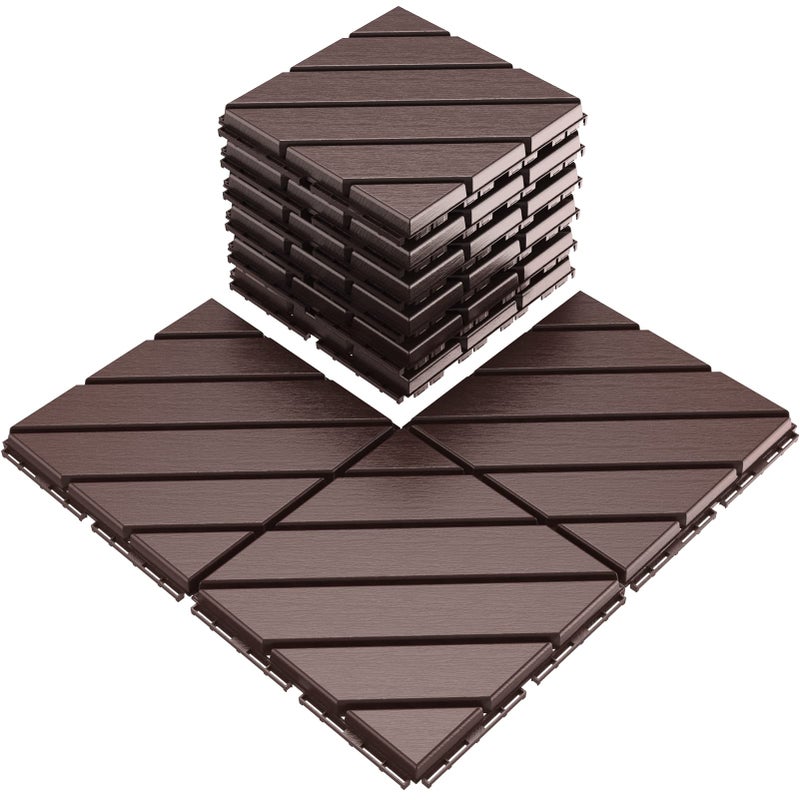 VANCASTLE 9 Pack Interlocking Deck Tiles, 12"x12" Patio Pavers, Heavy Duty Plastic Outdoor Flooring with Drainage, Waterproof Non-Slip Snap-Together Tiles for Balcony, Poolside, Garage, Dark Brown - Image 1