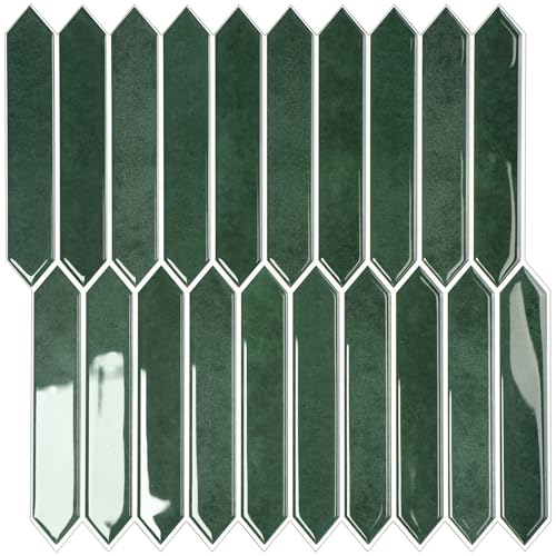 WalDecoo 10-Sheet Peel and Stick Backsplash Tile, Self-Adhesive Green Long Hexagon Wall Tiles, Stick on Backsplash for Kitchen, Bathroom, Fireplace, RV, Thicker Design(12"×12"). - Image 1