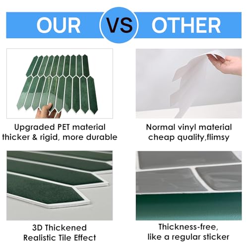WalDecoo 10-Sheet Peel and Stick Backsplash Tile, Self-Adhesive Green Long Hexagon Wall Tiles, Stick on Backsplash for Kitchen, Bathroom, Fireplace, RV, Thicker Design(12"×12"). - Image 4
