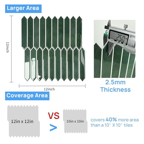 WalDecoo 10-Sheet Peel and Stick Backsplash Tile, Self-Adhesive Green Long Hexagon Wall Tiles, Stick on Backsplash for Kitchen, Bathroom, Fireplace, RV, Thicker Design(12"×12"). - Image 5