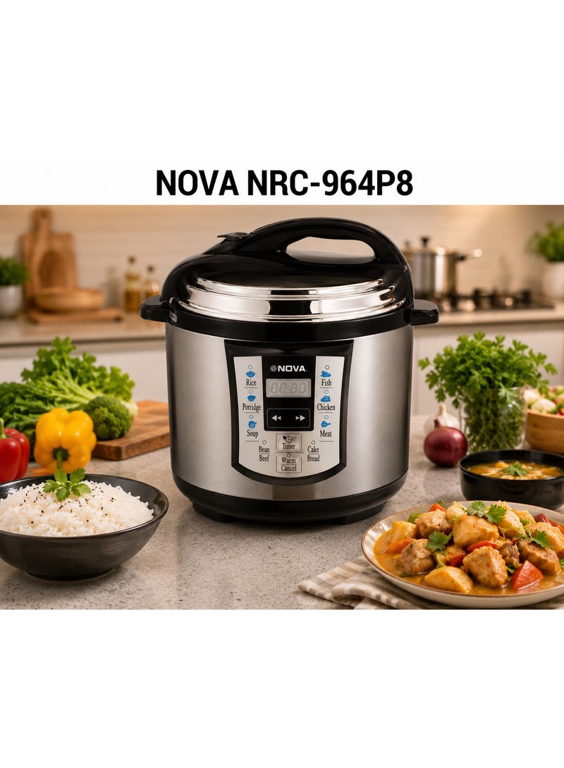 Nova NRC-964P8 8L Electric Pressure Cooker, 1300W Digital Multi-Function Cooker with Rice, Soup, Meat & Chicken Modes, Large Capacity Pressure Cooker for Fast & Convenient Home Meal Preparation - Image 5