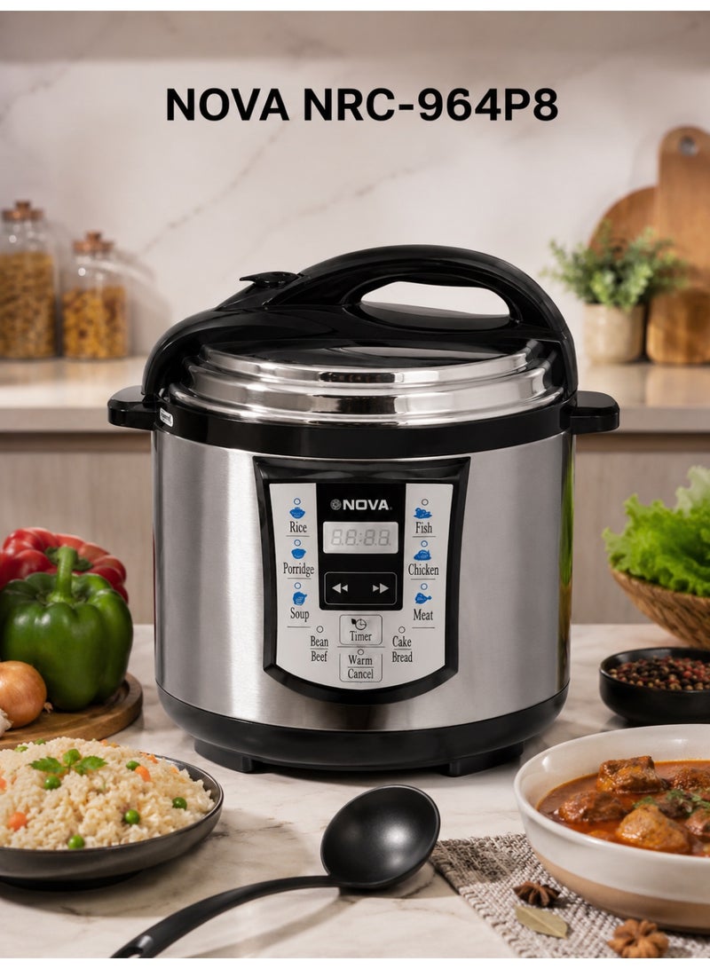 Nova NRC-964P8 8L Electric Pressure Cooker, 1300W Digital Multi-Function Cooker with Rice, Soup, Meat & Chicken Modes, Large Capacity Pressure Cooker for Fast & Convenient Home Meal Preparation - Image 3